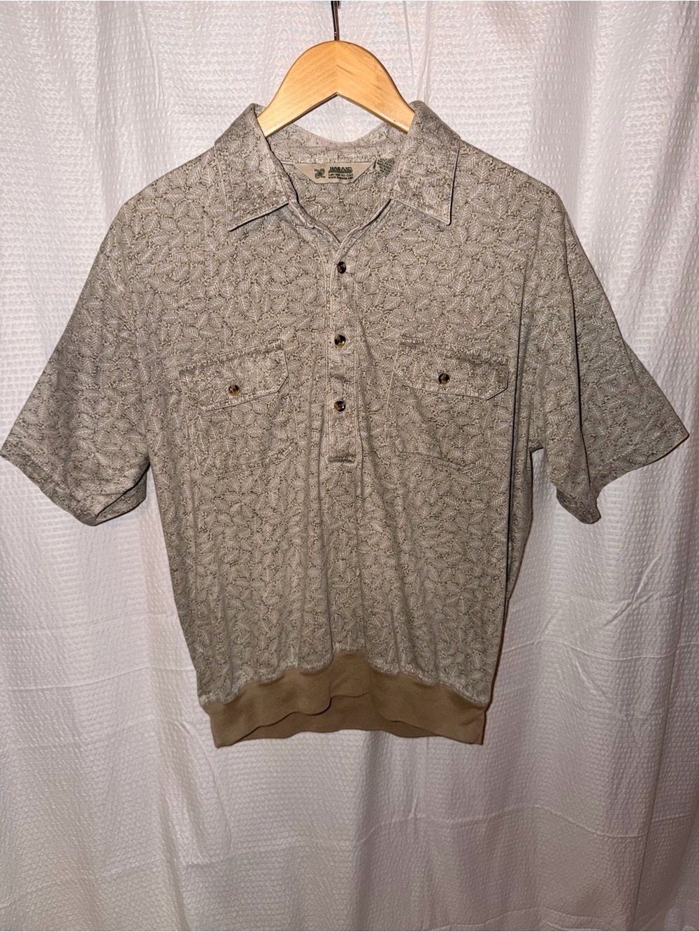 Vintage Haband Banded Bottom Polo Shirt Grandpacore Tan Khaki Men's Large
